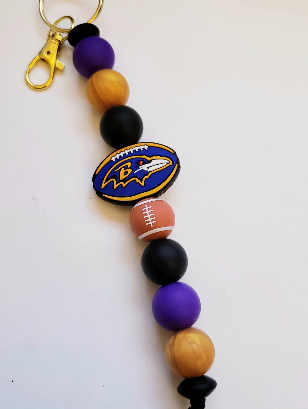 Handmade Ravens Beaded Silicone Focal Bead Keychain